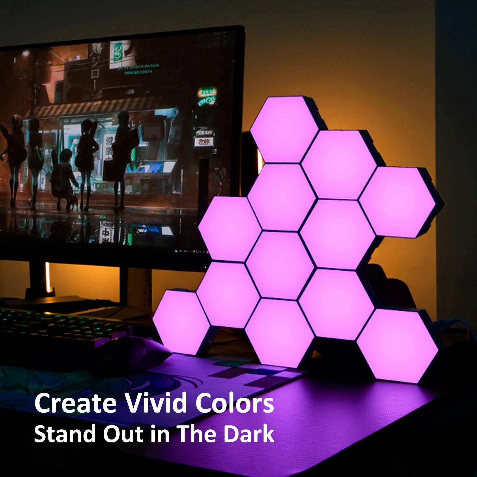 Hexagon LED Lights 12 Pack RGB Led Hex Light Panels Hexagon Smart Wall Lights Sync to Music for Room Bar Decor Gaming Setup