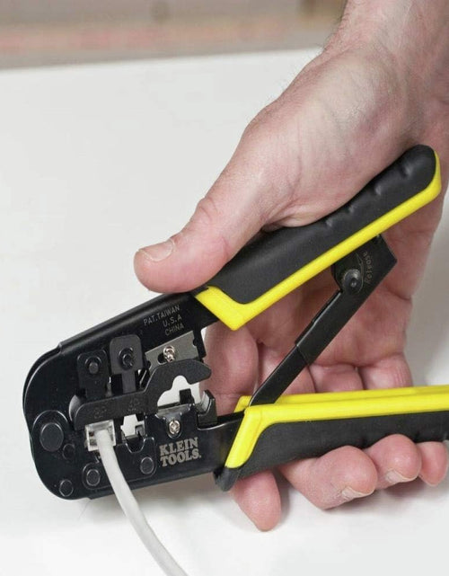 Load image into Gallery viewer, - 52767 VDV226-011-SEN Crimper, All-In-One Ratcheting Modular Data Cable Crimper / Wire Stripper / Wire Cutter, for RJ45, Cat5E, CAT6, CAT6A Yellow/Black
