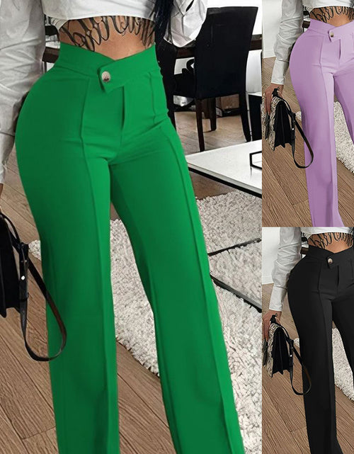 Load image into Gallery viewer, Slim Straight-Leg Pants with Buckle Fashion Solid Color Trousers for Womens Clothing
