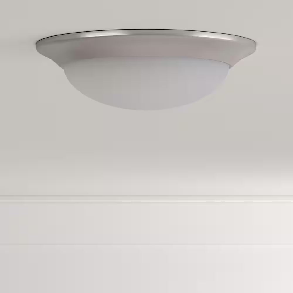 11 In. 120-Watt Equivalent Brushed Nickel 2700K CCT LED Ceiling Light Flush Mount with Frosted White Glass Shade