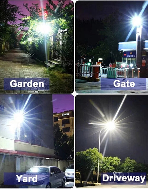 Load image into Gallery viewer, Solar Street Light Outdoor, 4000LM Motion Sensor Solar Outdoor Lights with Remote Control, Auto On/Off Dusk to Dawn Wall Flood Lamp for Yard, Garden, Shed, Barn
