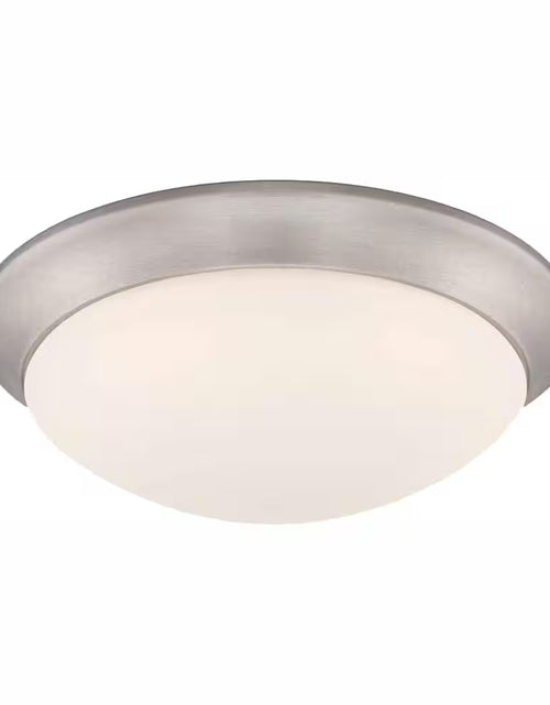 Load image into Gallery viewer, 11 In. 120-Watt Equivalent Brushed Nickel 2700K CCT LED Ceiling Light Flush Mount with Frosted White Glass Shade
