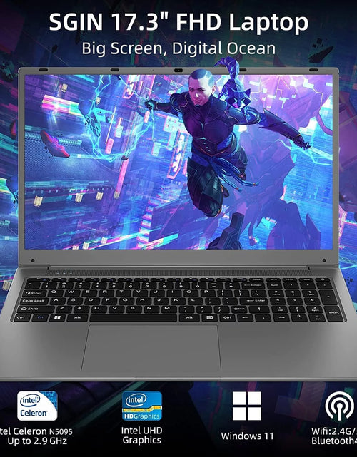 Load image into Gallery viewer, 17.3 Inch Windows 11 Laptop 12GB DDR4 512GB SSD with Intel Celeron N5095 FHD 1920X1080, Gray
