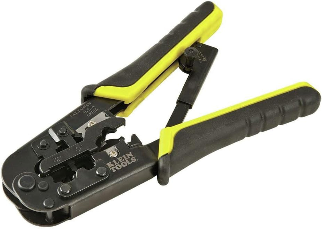 - 52767 VDV226-011-SEN Crimper, All-In-One Ratcheting Modular Data Cable Crimper / Wire Stripper / Wire Cutter, for RJ45, Cat5E, CAT6, CAT6A Yellow/Black