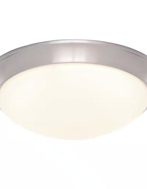 Load image into Gallery viewer, 11 In. 120-Watt Equivalent Brushed Nickel 2700K CCT LED Ceiling Light Flush Mount with Frosted White Glass Shade
