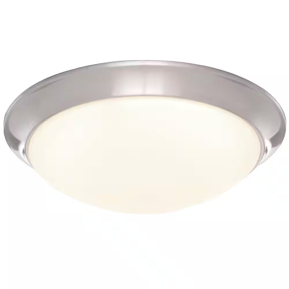 11 In. 120-Watt Equivalent Brushed Nickel 2700K CCT LED Ceiling Light Flush Mount with Frosted White Glass Shade