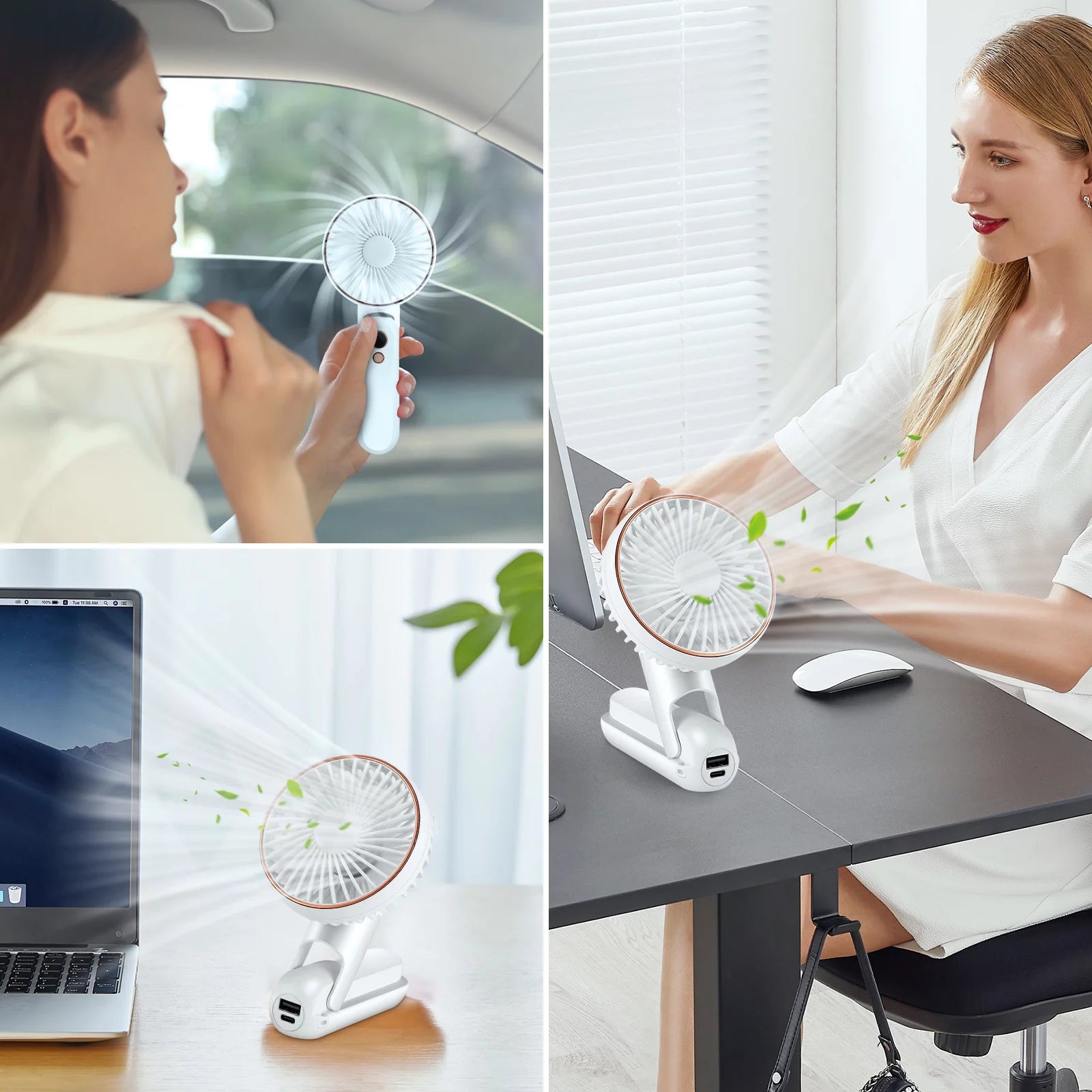 Handheld Fan, Portable Fan with 5 Speeds&Digital Display,Foldable Rechargeable USB Fan with Power Bank,180°Adjustable Mini Fan&Desk Fan for Outdoor,Travel, Camping,Office,White