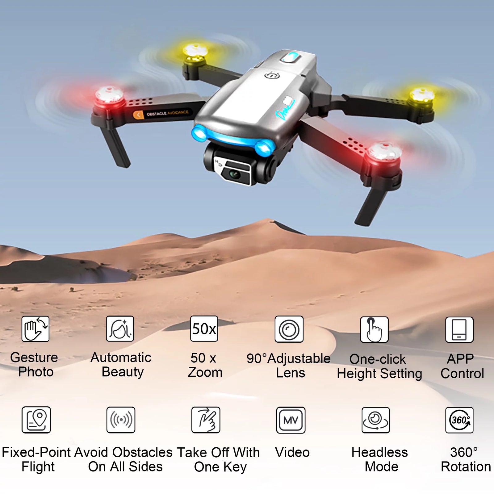 Drones with Camera for Kids Adults 4K HD Mini RC Quadcopter with Led Lights