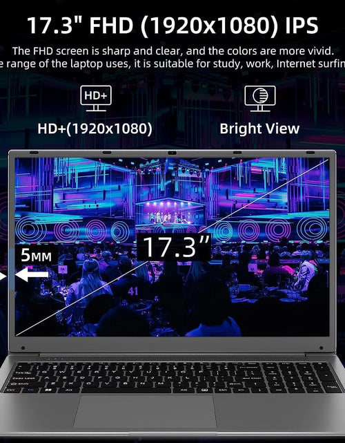 Load image into Gallery viewer, 17.3 Inch Windows 11 Laptop 12GB DDR4 512GB SSD with Intel Celeron N5095 FHD 1920X1080, Gray
