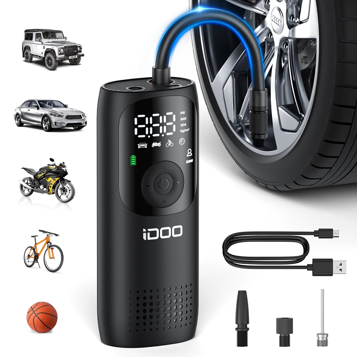 150PSI Cordless Tire Inflator 4000Mah Portable Air Compressor Fits Car/Bicycle/Motorcycle Tires Balls