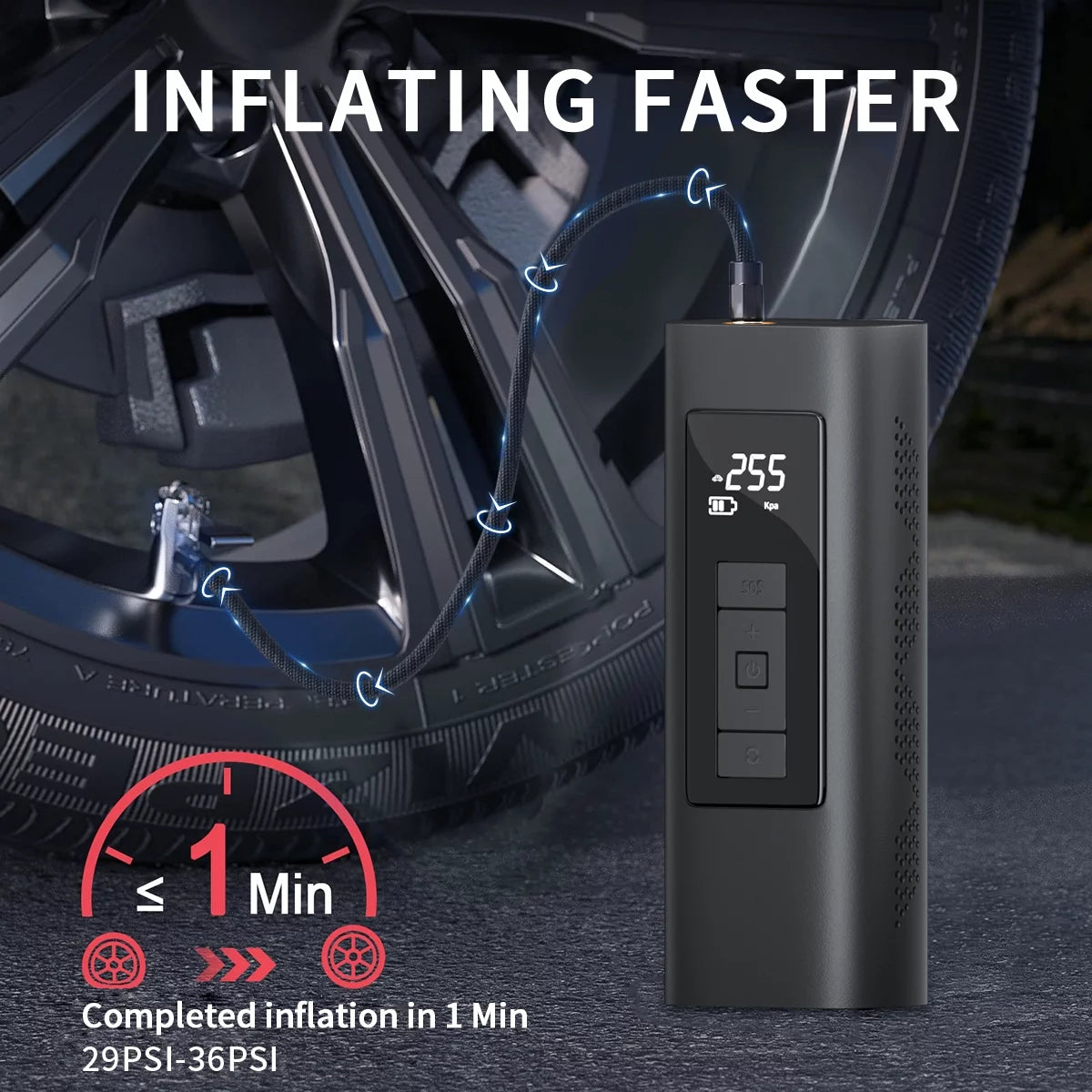 Tire Inflator, Portable 150 PSI Air Compressor Bicycle Pump with Digital Pressure Gauge, Cordless Rechargeable Tire Pump with LED Light, Mini Electric Air Pump for Car Bike Motorcycle Ball